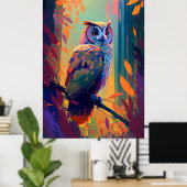 フクロウ鳥獣ポートレート絵画の野外 ポスター (ホームオフィス)