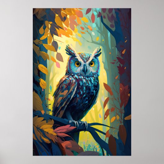 フクロウ鳥獣ポートレート絵画の野外 ポスター (正面)