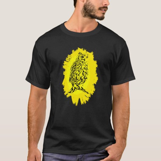 フクロウ鳥餌嘴の爪の動物カラフル鳥 Tシャツ (正面)