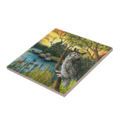 フクロウ鳥68緑の自然 タイル (側面)