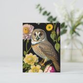 フクロウ黄色のフローラアートワーク ポストカード (スタンド正面)