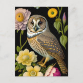 フクロウ黄色のフローラアートワーク ポストカード (正面)