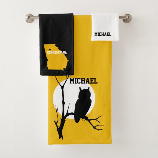 フクロウ黒と金ゴールド バスタオルセット (インサイチュ)