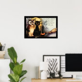 フクロウ黒猫フルムーンウィッチズハット ポスター (ホームオフィス)