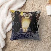 フクロウ黒猫フルムーンツリーナイト クッション (ブランケット)