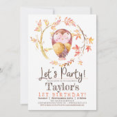 フクロウ1歳の誕生日パーティの招待状 招待状 (正面)