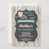 フクロウ1歳の誕生日招待状男の子ウッドランド誕生日 招待状 (正面)