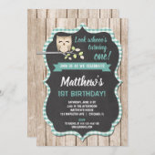 フクロウ1歳の誕生日招待状男の子ウッドランド誕生日 招待状 (正面/裏面)