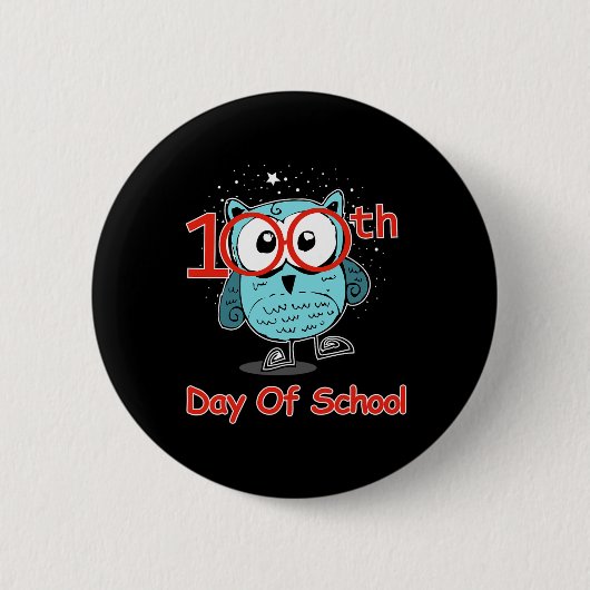 フクロウ100日学校100日頭が切れるTee 缶バッジ (正面)