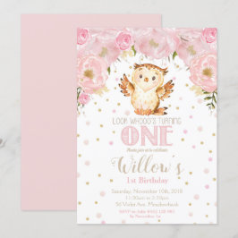 フクロウ1st誕生日招待状赤面フローラガール 招待状