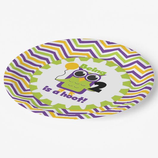 フクロウ2はフート誕生日紙プレート ペーパープレート (アングル)