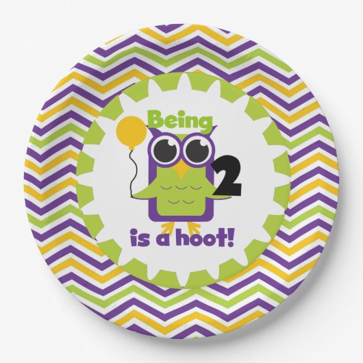 フクロウ2はフート誕生日紙プレート ペーパープレート (正面)