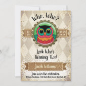 フクロウ2歳の誕生日パーティー 招待状 (正面)