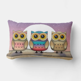 フクロウ3匹と月のかわいい装飾用クッション ランバークッション