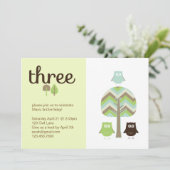 フクロウ3歳の誕生日招待状 招待状 (スタンド正面)