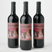 フクロウ3羽ピンクワインラベル ワインラベル (ボトル)