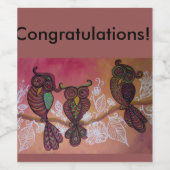 フクロウ3羽ピンクワインラベル ワインラベル (シングルラベル)