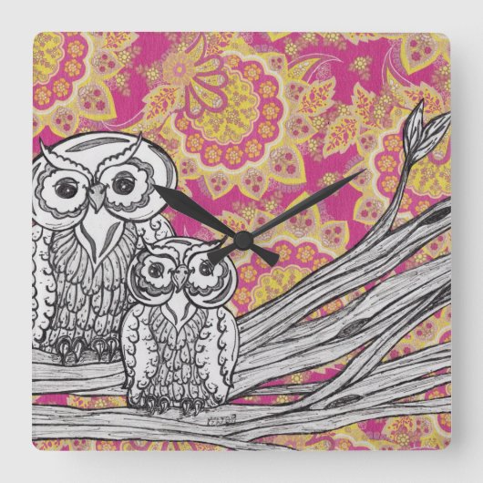 フクロウ36の時計 スクエア壁時計 (正面)