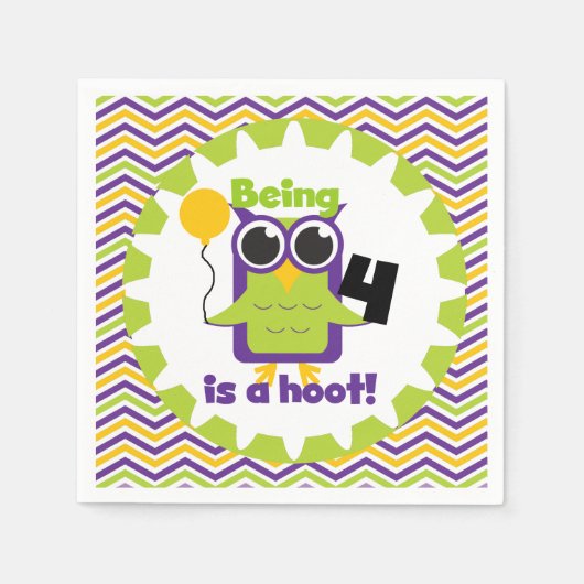 フクロウ4はフオット誕生日紙ナプキンス スタンダードカクテルナプキン (正面)