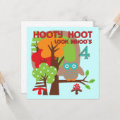 フクロウ4th誕生日Tシャツとギフト カード (正面/裏面インサイチュ)