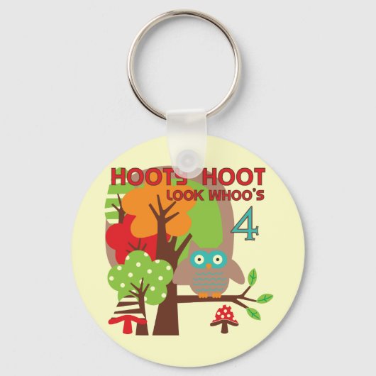 フクロウ4th誕生日Tシャツとギフト キーホルダー (正面)
