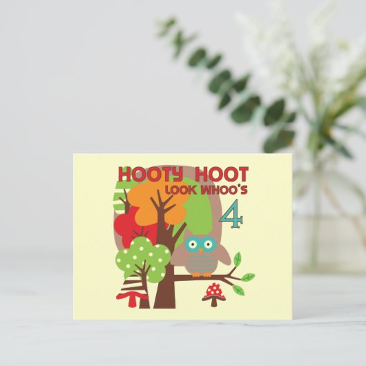 フクロウ4th誕生日Tシャツとギフト ポストカード (スタンド正面)