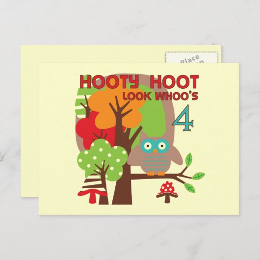 フクロウ4th誕生日Tシャツとギフト ポストカード (正面/裏面)