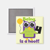 フクロウ4th誕生日Tシャツとギフト マグネット (正面/裏面)