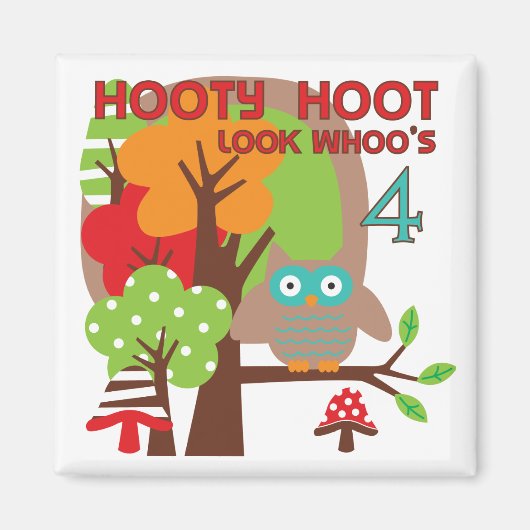 フクロウ4th誕生日Tシャツとギフト マグネット (正面)