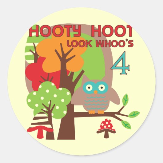 フクロウ4th誕生日Tシャツとギフト ラウンドシール (正面)