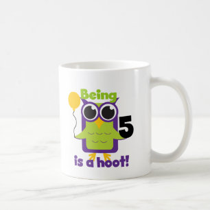 フクロウ5誕生日Tシャツとギフト コーヒーマグカップ
