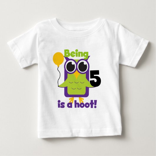 フクロウ5誕生日Tシャツとギフト ベビーTシャツ (正面)