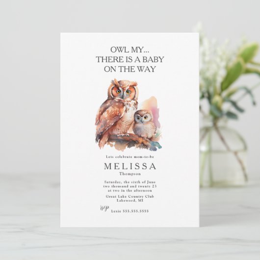 フクロウ…かわいい赤ちゃんシャワー 招待状 (スタンド正面)