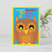 フクロウ・アニマル・キッドのバースデーパーティ招待状 招待状 (スタンド正面)
