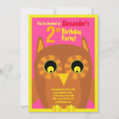 フクロウ・アニマル・キッドのバースデーパーティ招待状 招待状 (正面)