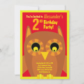 フクロウ・アニマル・キッドのバースデーパーティ招待状 招待状 (正面)