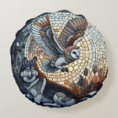 フクロウ&ウルフモザイク自然アイアート ラウンドクッション (裏面)