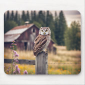 フクロウ・オン・フェンス・ポスト マウスパッド (正面)