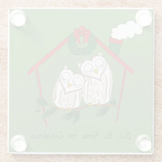 フクロウ・クリスマスかわいい子たち ガラスコースター (裏面)