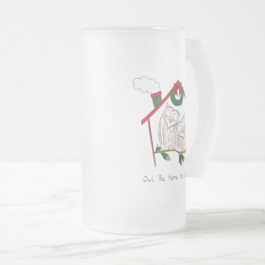 フクロウ・クリスマスかわいい子たち フロストグラスビールジョッキ (正面右)