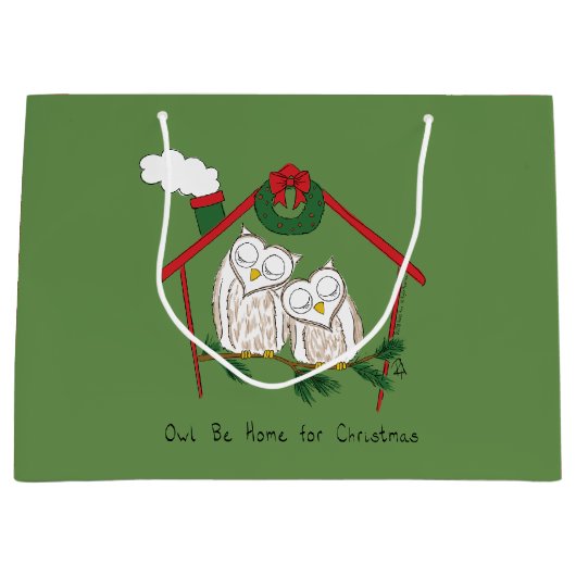 フクロウ・クリスマスかわいい子たち ラージペーパーバッグ (正面)