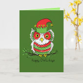 フクロウ クリスマス かわいい 面白い 休日 カード (黄色い花)