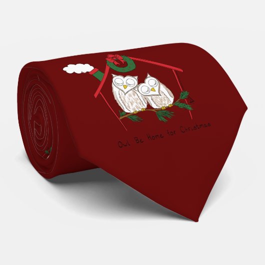 フクロウ·クリスマス·キュート·ホリおもしろいデー ネクタイ (ロール)