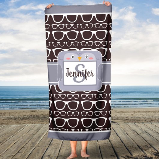 フクロウ&グラスカスタムキッズバスタオル バスタオル