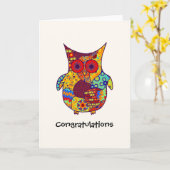 フクロウ・コラージュ カード (黄色い花)