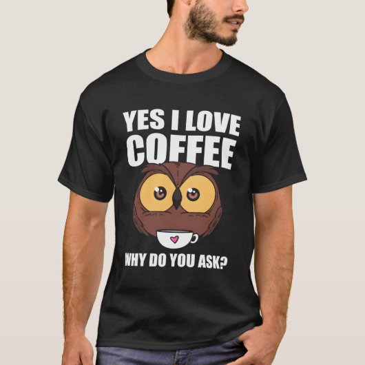 フクロウ コーヒー カフェ店員 Tシャツ (正面)