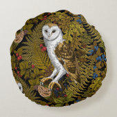 フクロウ、シダ、オーク、ベリー2 ラウンドクッション (裏面)