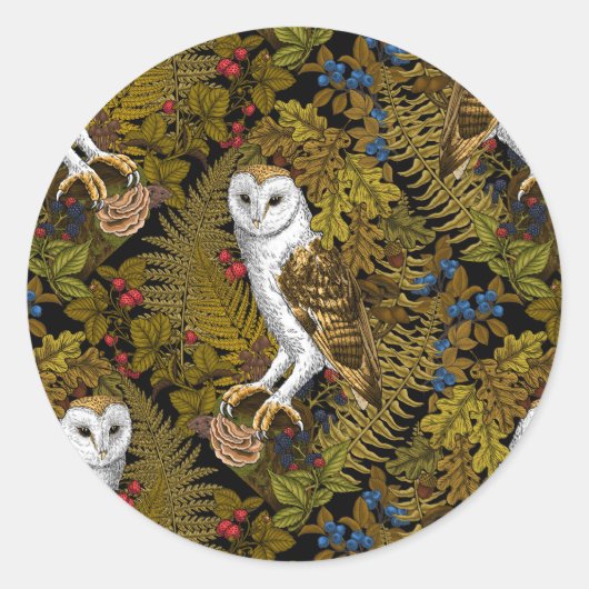 フクロウ、シダ、オーク、ベリー2 ラウンドシール (正面)