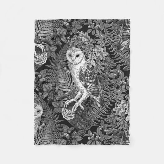 フクロウ、シダ、オーク、ベリー4 フリースブランケット (正面)