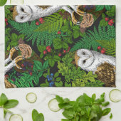 フクロウ、シダ、オーク、ベリー キッチンタオル (折り畳み)